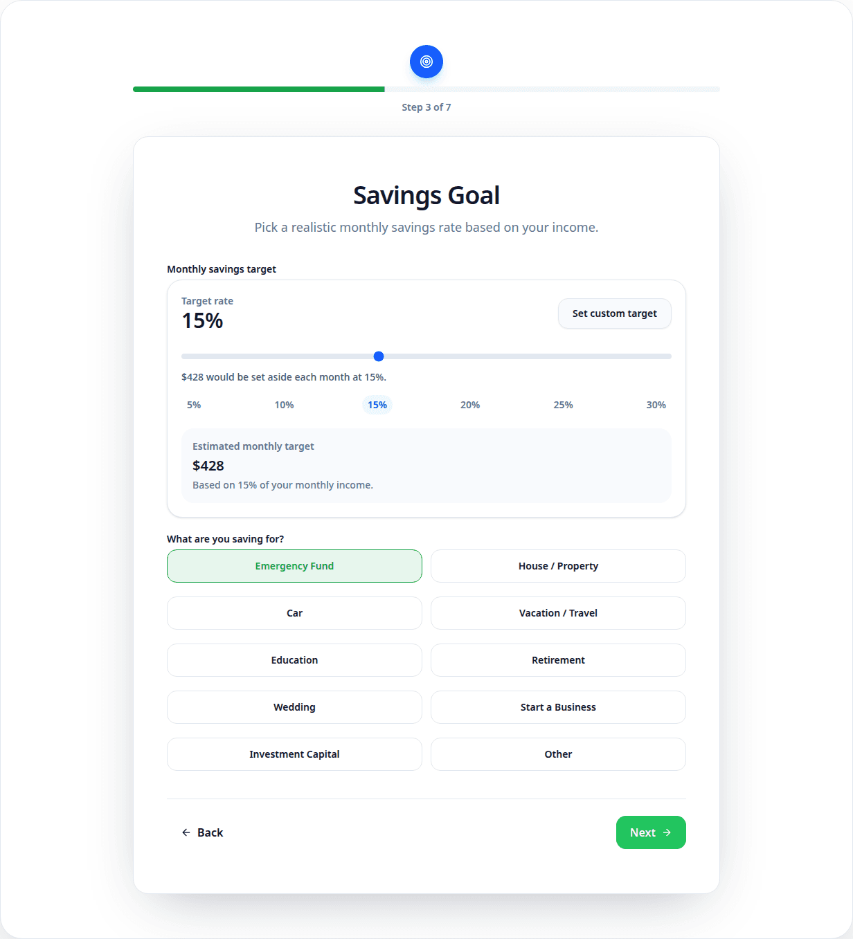 Mahfazaty onboarding savings goal screenshot