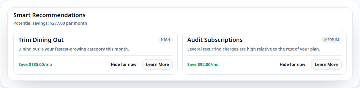 Mahfazaty smart recommendations screenshot